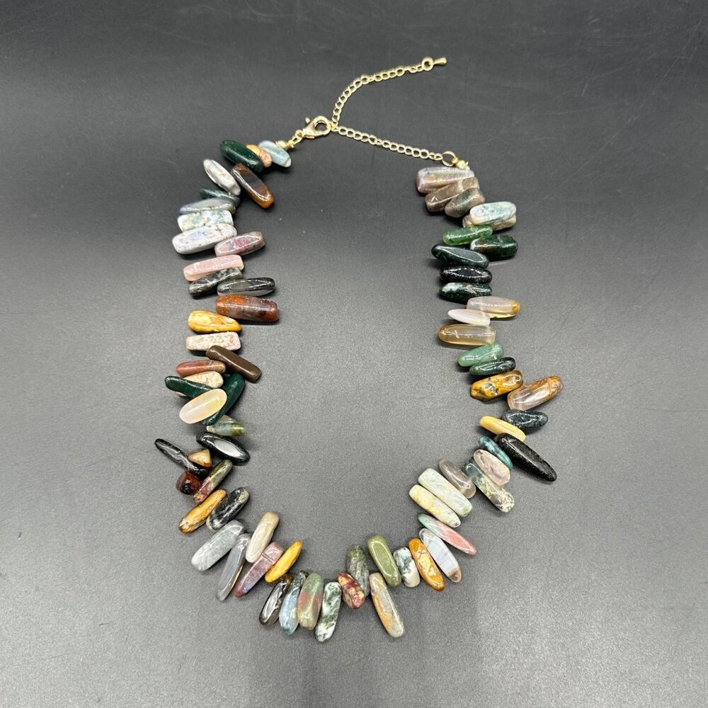 Natural Stone Beaded Necklace Adjustable Length Multi Color Southwestern Boho - Picture 3 of 6